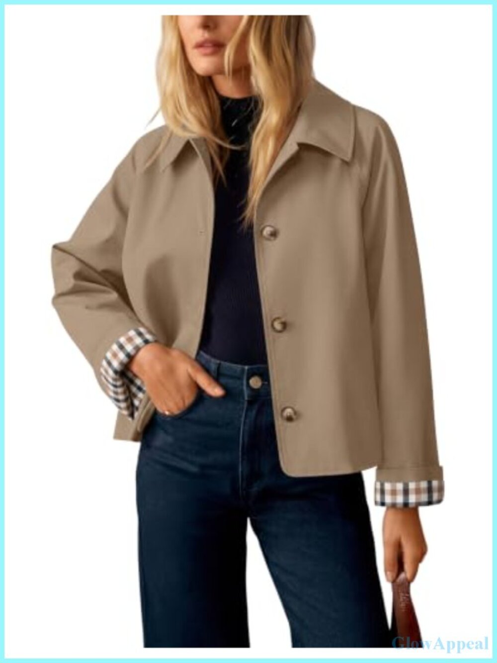 Cropped Trench Coat Plaid Button Front Fall Jacket
